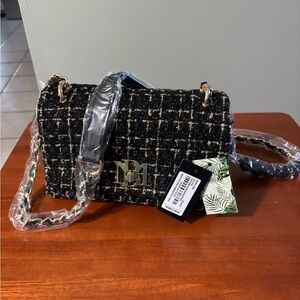 Badgley Mischka Black Tweed Crossbody Bag